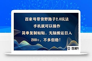 百家号带货野路子2.0玩法,手机就可以操作,简单复制粘贴,无脑搬运日…