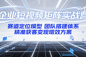企业短视频矩阵实战营:赛道定位模型+团队搭建体系+精准获客变现增效方案