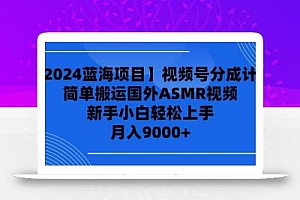 (9743期)【2024蓝海项目】视频号分成计划,无脑搬运国外ASMR视频,新手小白轻松…
