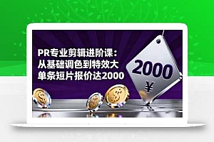 PR专业剪辑进阶课:从基础调色到特效大片的进阶技能,单条短片报价达2000