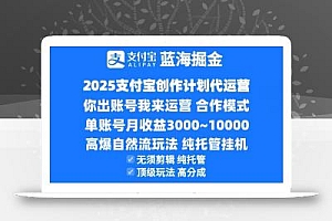 2025支付宝创作分成计划代运营,高爆自然流玩法,纯挂机高分成,合作共赢模式!
