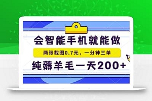 会智能手机就能做,两张截图0.7元,一分钟三单,纯薅羊毛一天200+