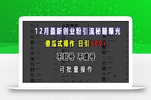 12月最新创业粉引流秘籍曝光 傻瓜式操作 日引500+ 不封号 不废号 可批量操作【揭秘】