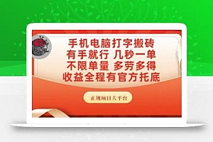 手机电脑打字搬砖,副业可发展主业来做蓝海项目,有手就行,几秒一单,不限单量,多劳多得【揭秘】