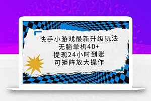 快手小游戏最新版升级玩法,新风口,无脑单机日入40+,可批量放大,小…