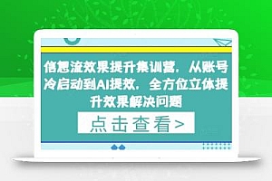信息流效果提升集训营,从账号冷启动到AI提效,全方位立体提升效果解决问题