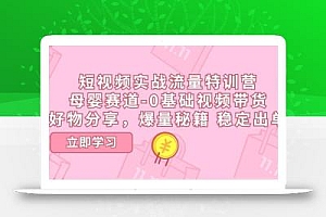 短视频实战流量特训营,母婴赛道-0基础带货,好物分享,爆量秘籍 稳定出单