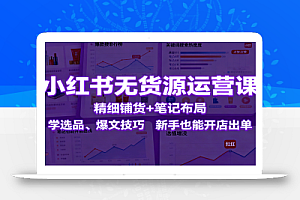 小红书无货源运营课:精细铺货+笔记布局,学选品、爆文技巧,新手也能开店出单