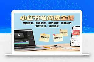 小红书电商掘金课:开店流量、选品起店、笔记制作、运营技巧,爆款秘籍,轻松盈利