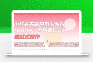 小红书无脑每日引流创业粉500+,小白每天只花半小时,躺赚长尾收益【揭秘】