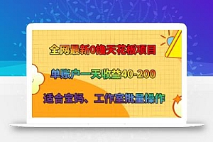 全网最新0撸天花板项目 单账户一天收益40-200 适合宝妈、工作室批量操作