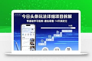 今日头条玩法详细项目拆解,零基础学习视频 通俗易懂 14天搞定它