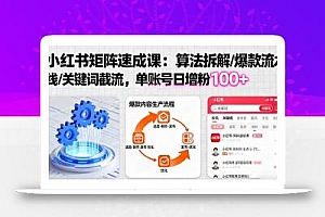 小红书矩阵起号速成课:算法拆解/爆款流水线/关键词截流 单账号日增粉100+