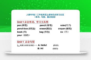 人教PEP版丨三年级英语上册知识点预习总览