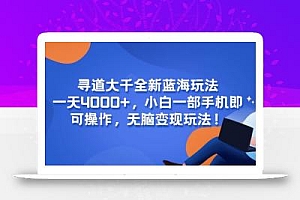 寻道大千全新蓝海玩法,一天4000+,小白一部手机即可操作,无脑变现玩法!