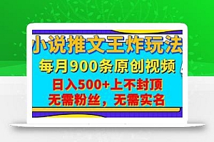 小说推文王炸玩法,一键代发,每月最多领900条原创视频,播放量收益日入5张,无需粉丝,无需实名【揭秘】