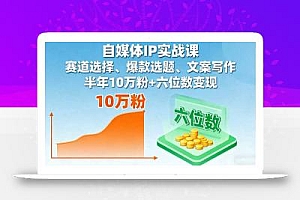 自媒体IP实战课,赛道选择、爆款选题、文案写作,半年10万粉+六位数变现