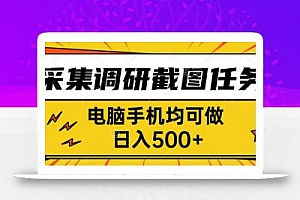 采集,调研,截图任务,电脑手机均可做,日入500+