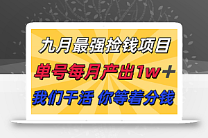 九月最强捡钱项目! 支付宝分成代运营,我们干活,你分钱!单号月产1w+