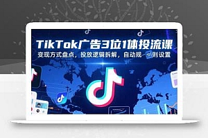 TikTok广告3位1体投流课,变现方式盘点,投放逻辑拆解,自动规则设置
