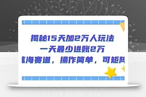 揭秘15天加2W人玩法,一天最少2万进账,蓝海赛道,操作简单,可矩阵