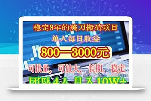 稳定8年的美刀搬砖项目,单人每日收益800—3000.团队4人月入10W+.可线下