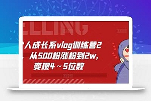个人成长系vlog训练营2期,从500粉涨粉到2w,变现4~5位数