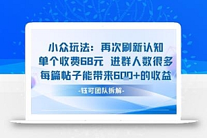 小众玩法再次刷新认知单个收费68米进群人数很多每篇帖子能带来6张的收益