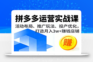 拼多多运营实战课,活动布局、推广玩法、投产优化,打造月入3w+赚钱店铺
