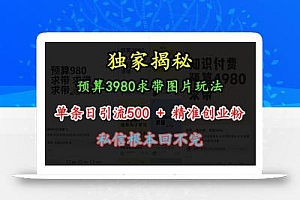 预算3980求带 图片玩法,单条日引流500+精准创业粉,私信根本回不完