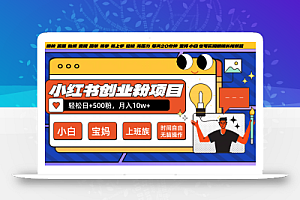 小红书创业粉日+500,月入10W+,无脑操作,每天20分钟