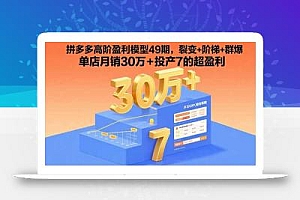 拼多多高阶盈利模型49期,裂变+阶梯+群爆  单店月销30万+投产7的超盈利