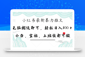 小红书暴力推文,小白宝妈均可做,日入300+