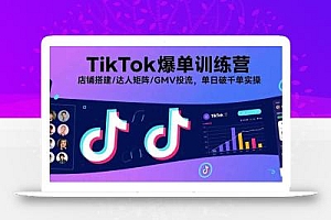 TikTok爆单训练营,店铺搭建/达人矩阵/GMV投流,单日破千单实操