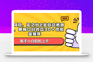 蓝海项目,龙之谷2全自动搬砖游戏,单窗口日收益30+可批量矩阵