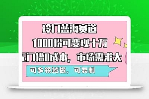 冷门蓝海赛道,1000粉可变现十W,无门槛0成本,市场需求大,可多领域做,可复制性强