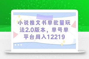 小说推文书单批量玩法2.0版本,单号单平台周入12219