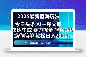 今日头条2025最新蓝海玩法,思路简单,复制粘贴,轻松实现矩阵日入2000+