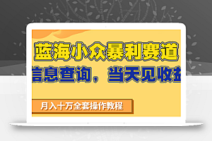 蓝海小众暴利赛道,信息查询,当天见收益,不讲玄学,7天搞了2万+