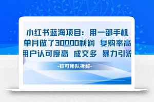 小红书蓝海项目,一部手机单月做了3W利润,小白也能月入过1W用户认可度高成交多