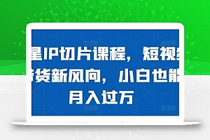 明星IP切片课程,短视频带货新风向,小白也能月入过万