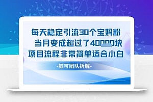 每天稳定引流30个人 当月变成超过了4个W项目流程非常简单适合小白