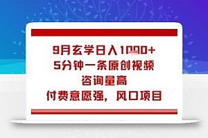 9月玄学日入1k+玩法,5分钟一条原创视频,咨询量高,付费意愿强,风口项目