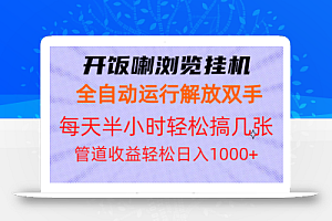 开饭喇浏览挂机全自动运行解放双手每天半小时轻松搞几张管道收益日入1000+