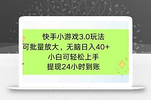 快手小游戏3.0玩法,可批量放大,无脑日入40+,小白可轻松上手,提…