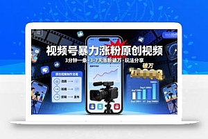 视频号暴力涨粉原创视频,3分钟一条原创视频,3-7天涨粉破万,玩法分享给你