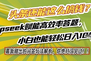头条还能这么搞钱?最新刚出的问答玩法解析,你绝对没见过!Deepseek赋能高效率答题,小白也能轻松日入1k+