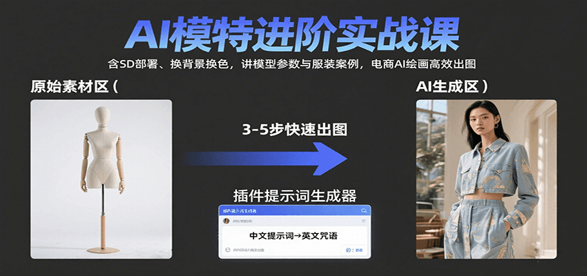 AI模特进阶实战课:含SD部署、换背景换色,讲模型参数与服装案例,电商AI绘画高效出图
