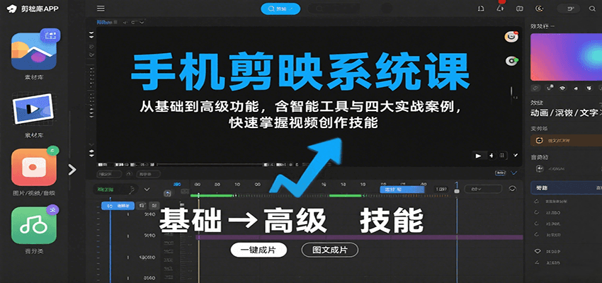 手机剪映系统课,从基础到高级功能,含智能工具与四大实战案例,快速掌握视频创作技能