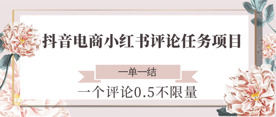抖音电商小红书评论任务项目,一个评论0.5,一单一结 不限量